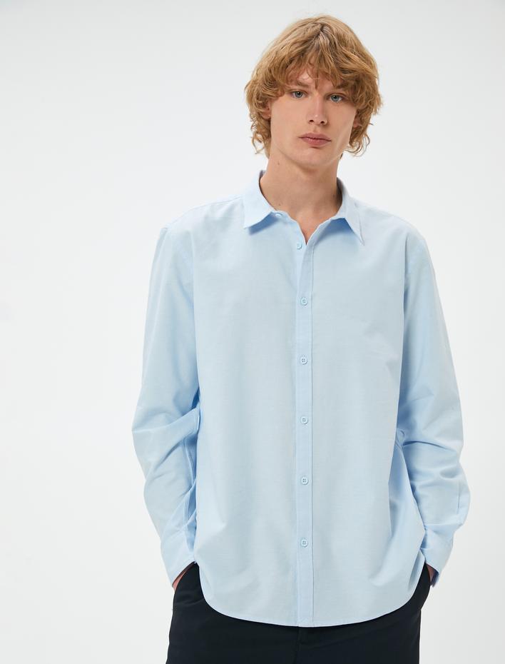  Basic Gömlek Klasik Yaka Düğmeli Uzun Kollu Pamuklu Regular Fit