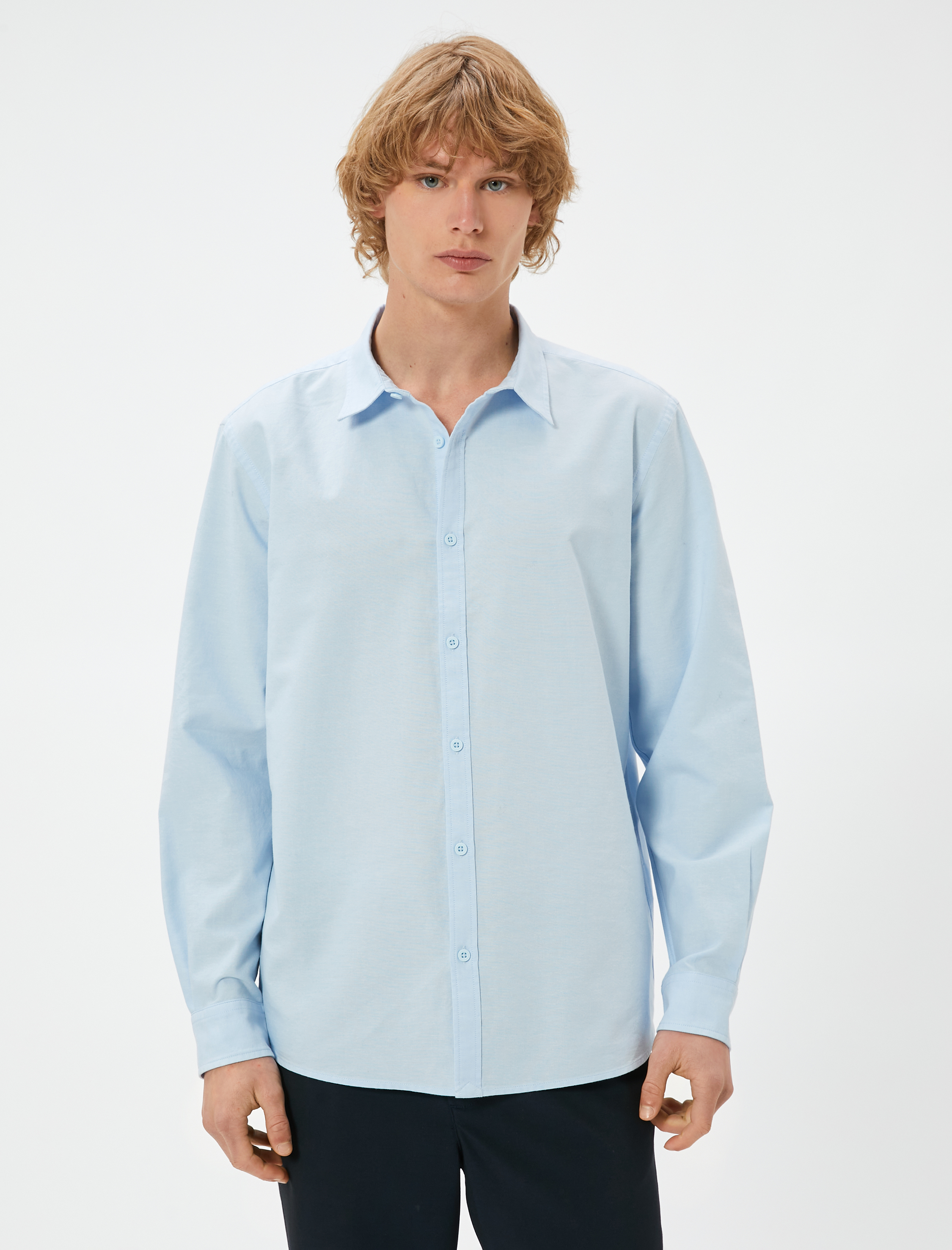   Basic Gömlek Klasik Yaka Düğmeli Uzun Kollu Pamuklu Regular Fit