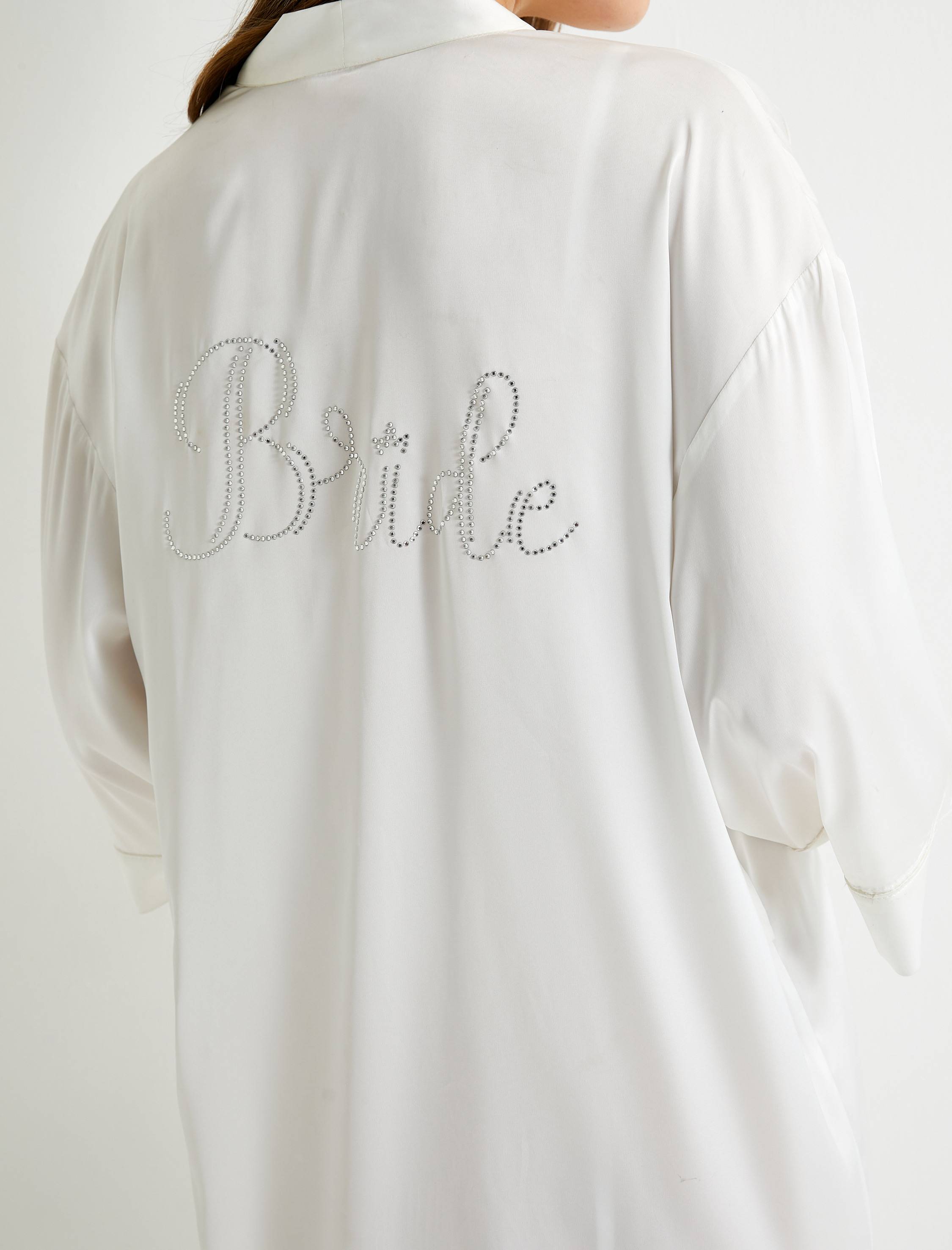   Bride Sabahlık Saten Beli Kuşaklı Parlak Taş Baskılı Bridal