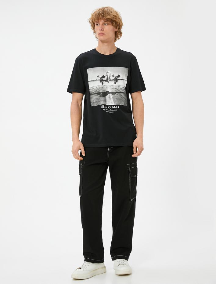  Baskılı Tişört Kısa Kollu Bisiklet Yaka Pamuklu