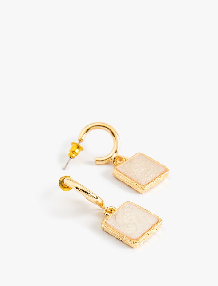 Kadın Geometrik Taş Detaylı Halka Küpe