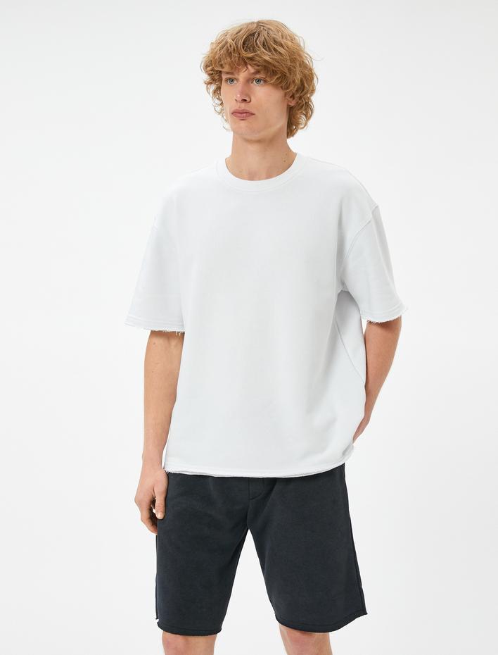  Oversize Şort Bermuda Yıkamalı Beli Bağcıklı Cepli