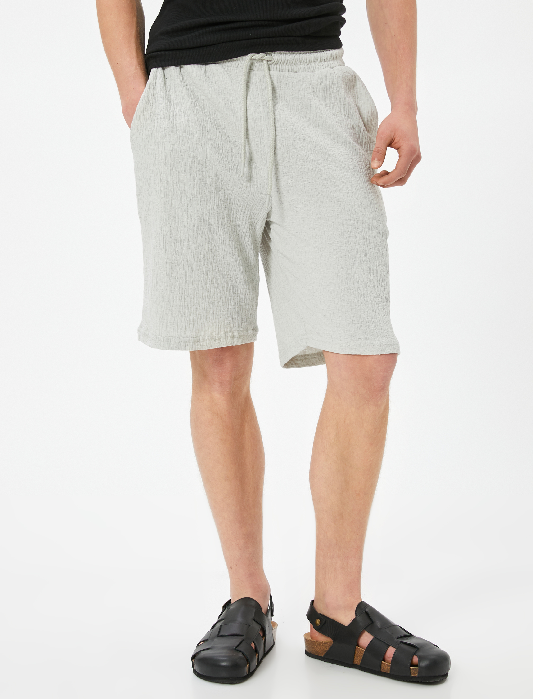   Yazlık Şort Beli Bağcıklı Cep Detaylı Dokulu