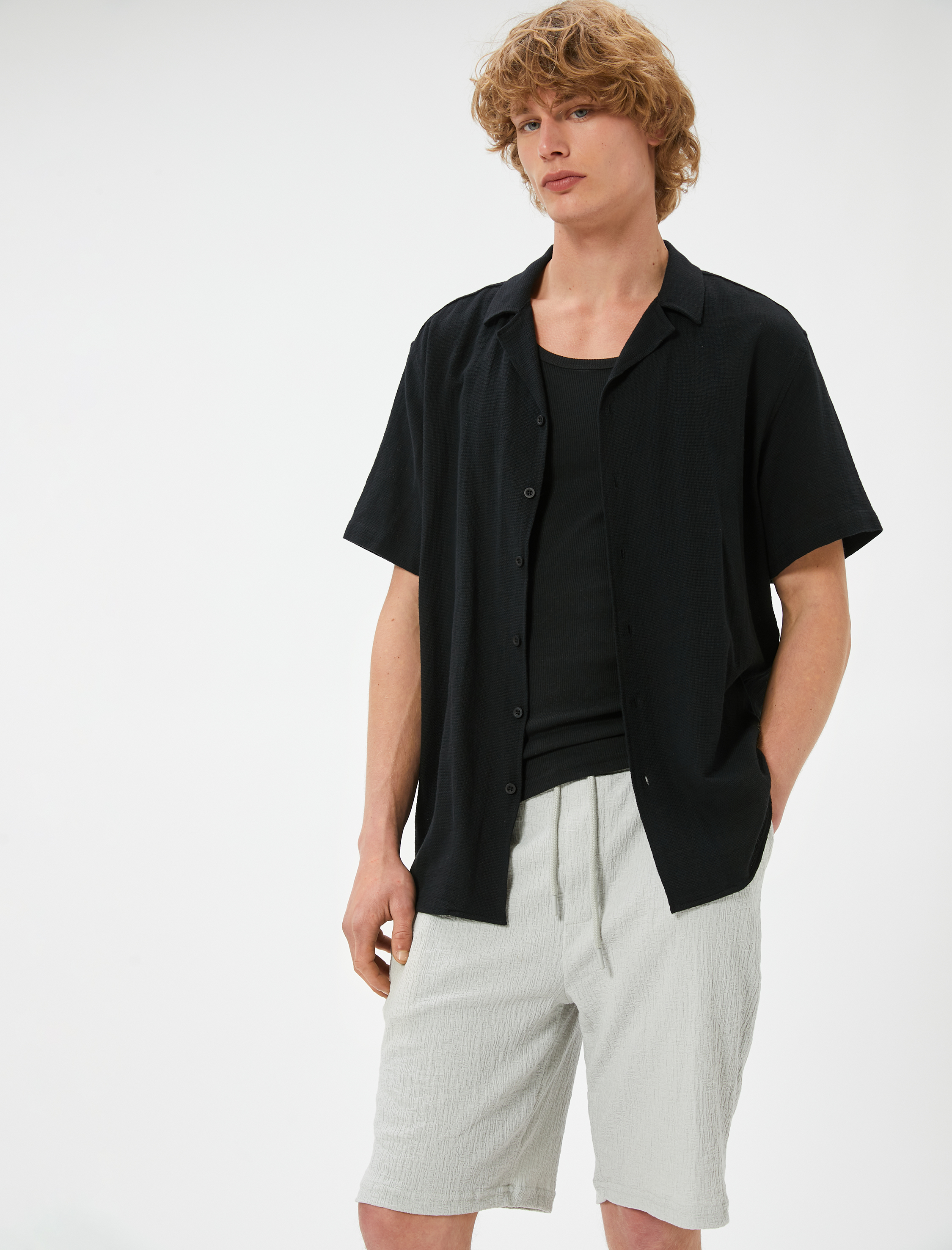   Yazlık Şort Beli Bağcıklı Cep Detaylı Dokulu