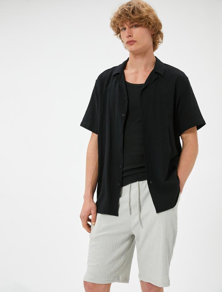  Yazlık Şort Beli Bağcıklı Cep Detaylı Dokulu