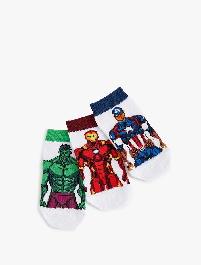 Erkek Çocuk 3'lü Marvel Baskılı Çorap Seti Lisanslı