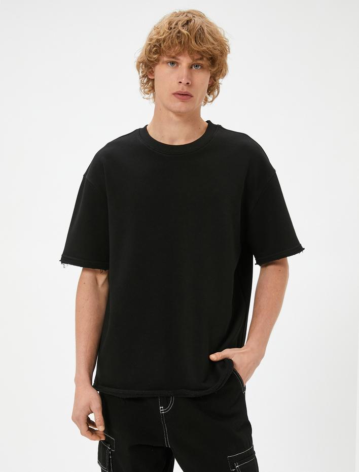  Oversize Basic Tişört Bisiklet Yaka Kısa Kollu Pamuklu