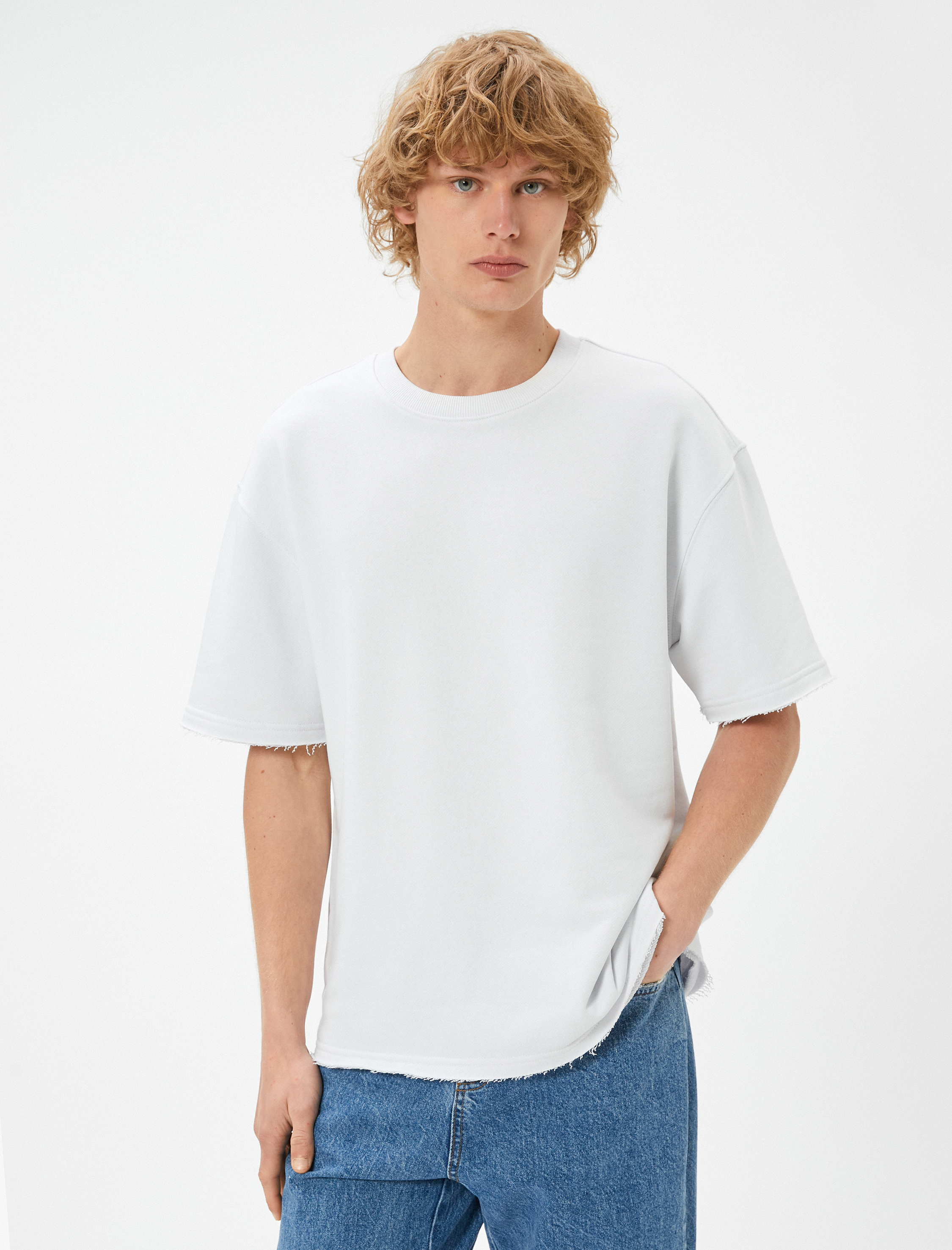   Oversize Basic Tişört Bisiklet Yaka Kısa Kollu Pamuklu