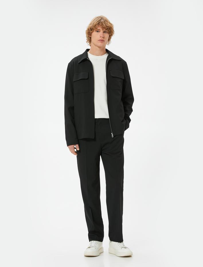  Kumaş Pantolon Pileli Chino Düğmeli Cep Detaylı