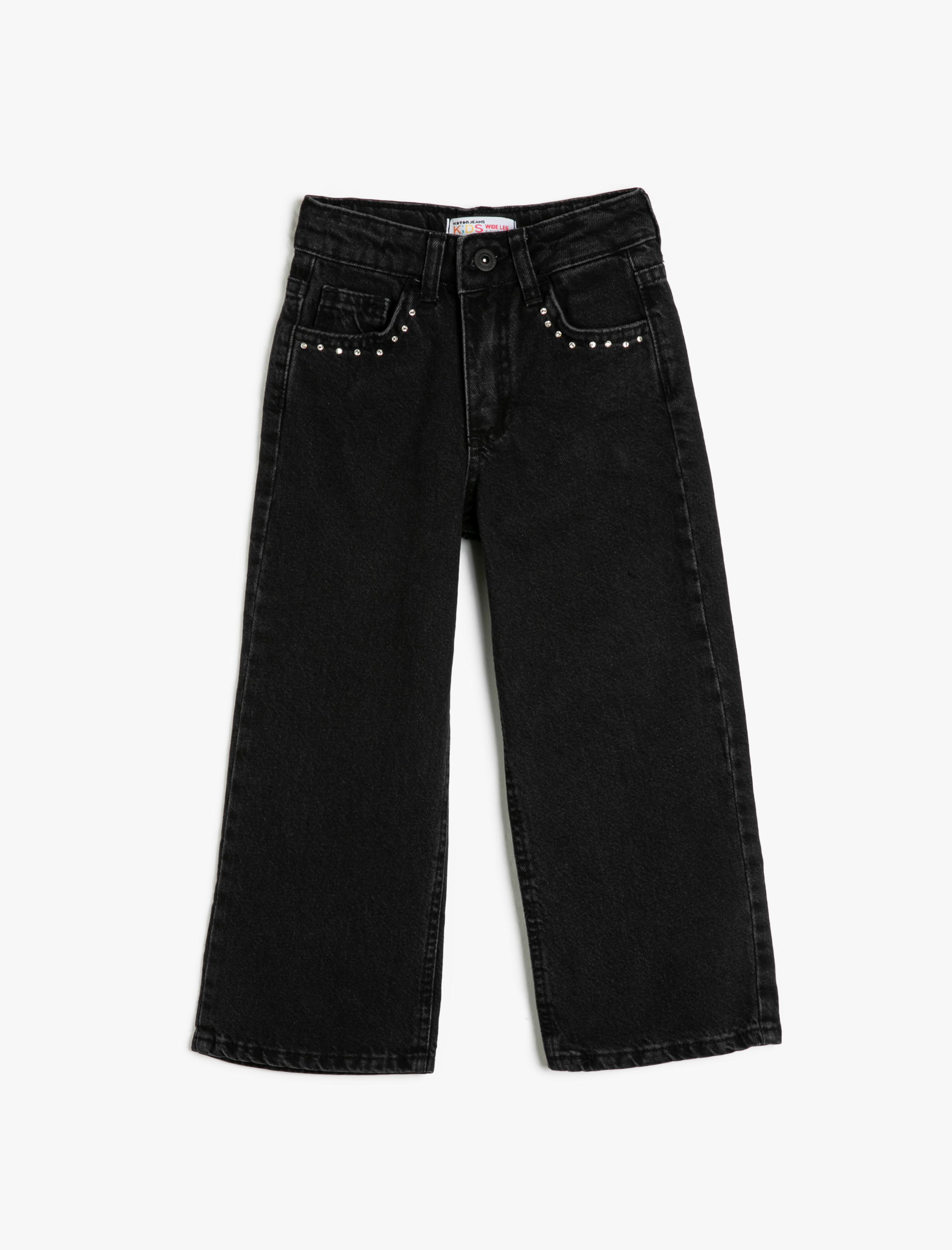  Kız Çocuk Bol Paça Kot Pantolon Cepli Pamuklu - Wide Leg Jean