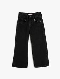 Bol Paça Kot Pantolon Cepli Pamuklu - Wide Leg Jean