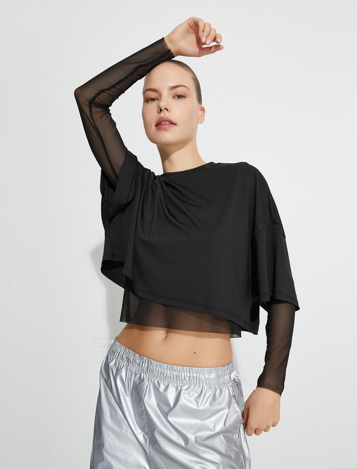  2'li Takım Uzun Kollu Tül Tişört ve Kısa Kollu Spor Tişört