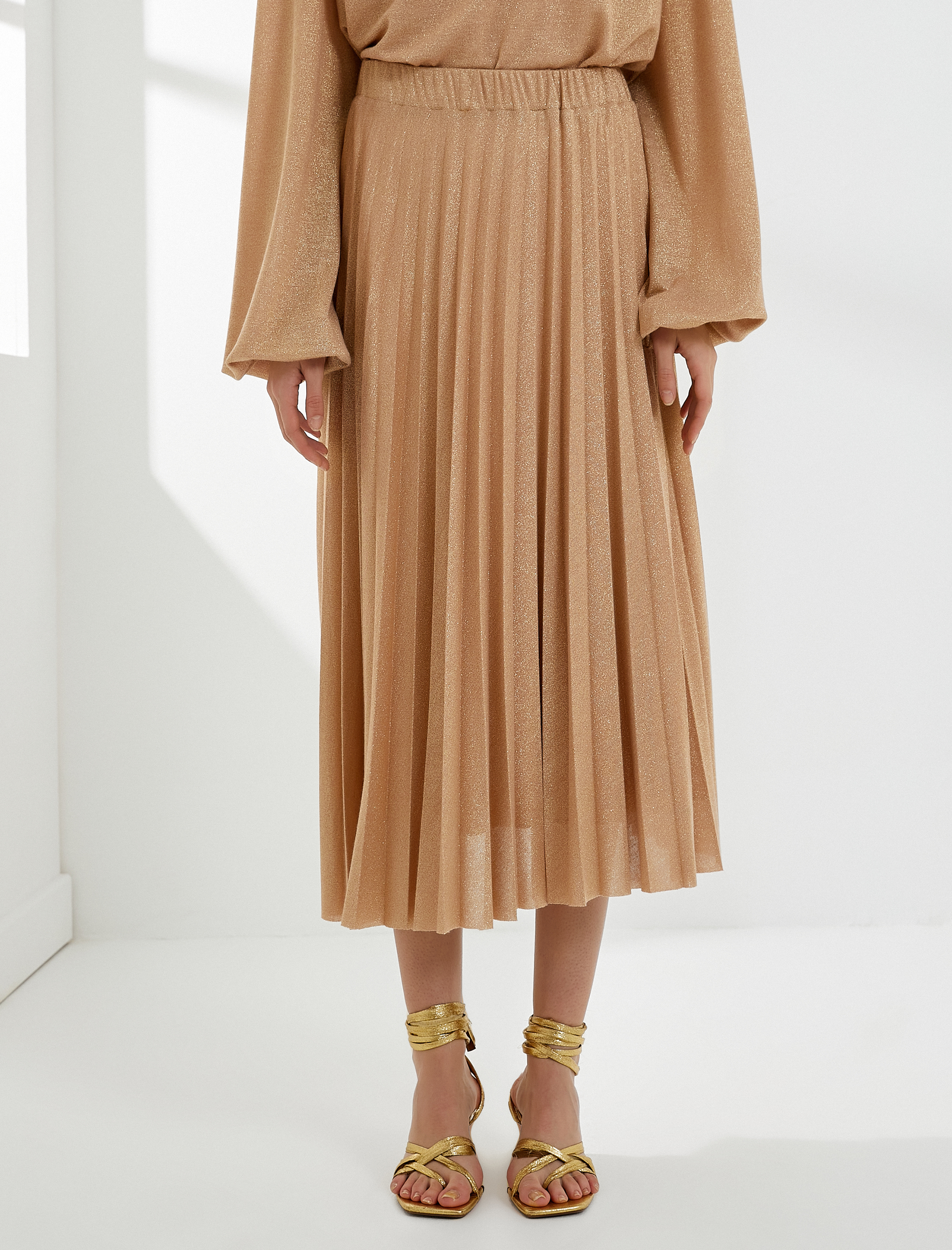   Pileli Midi Etek Simli Beli Lastikli