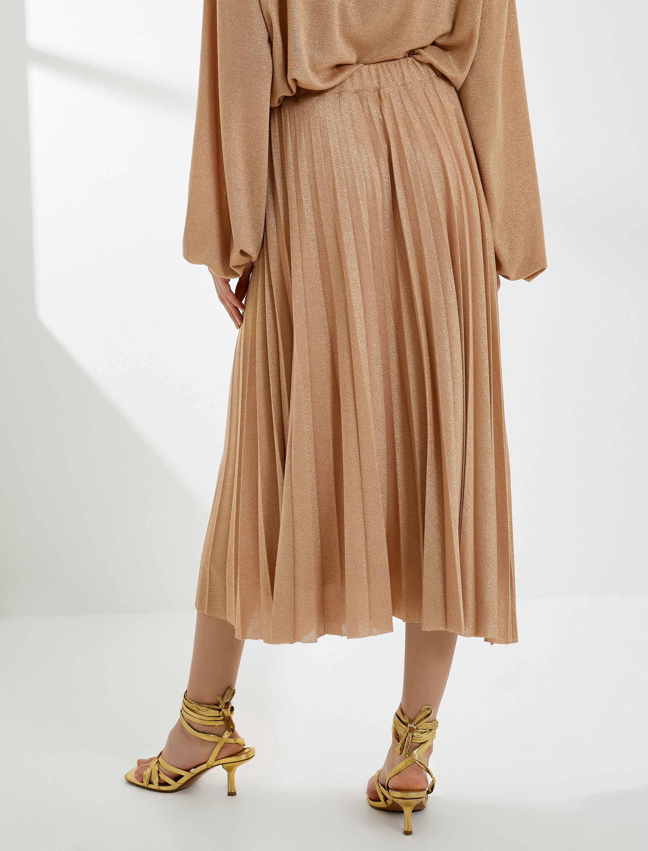   Pileli Midi Etek Simli Beli Lastikli