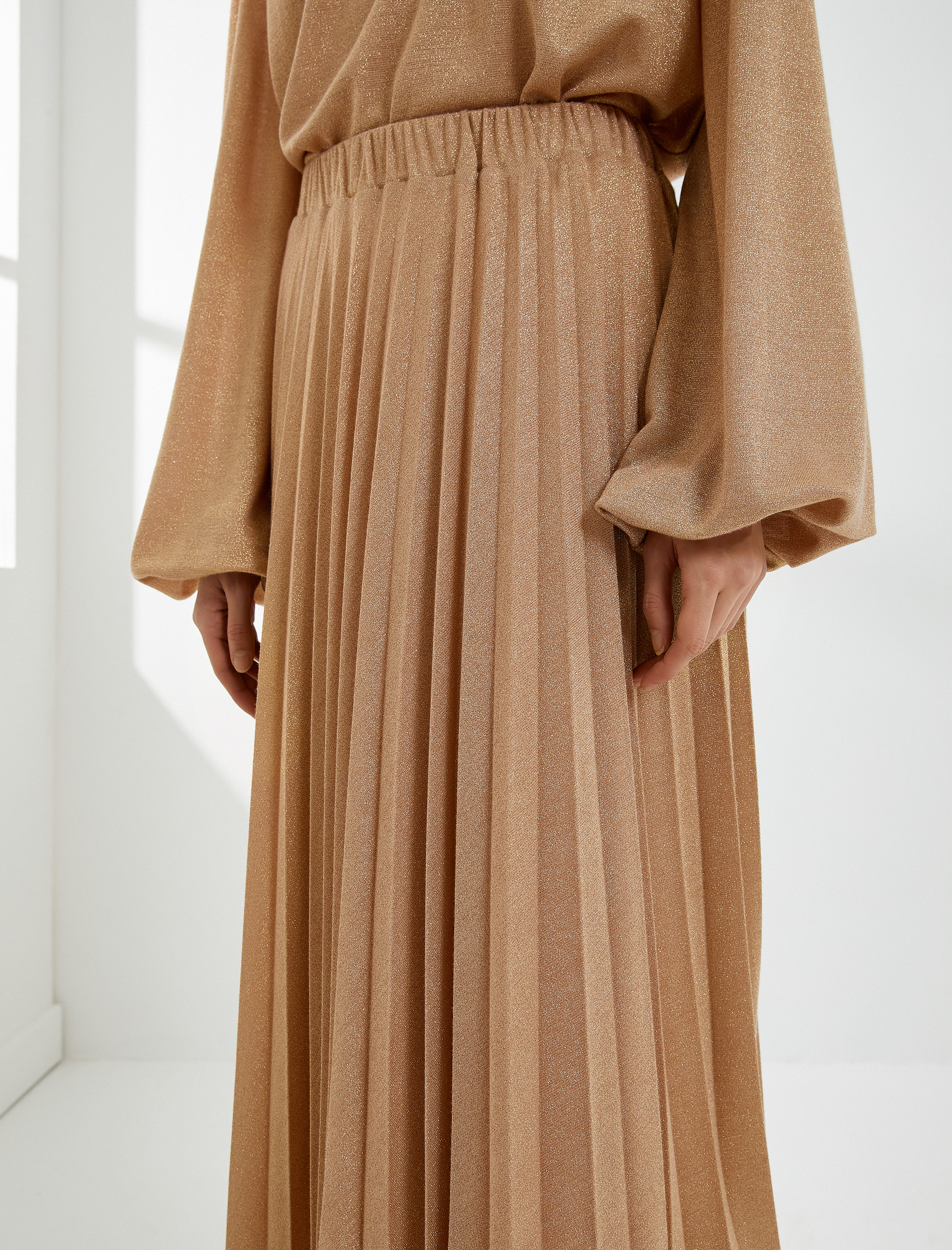   Pileli Midi Etek Simli Beli Lastikli