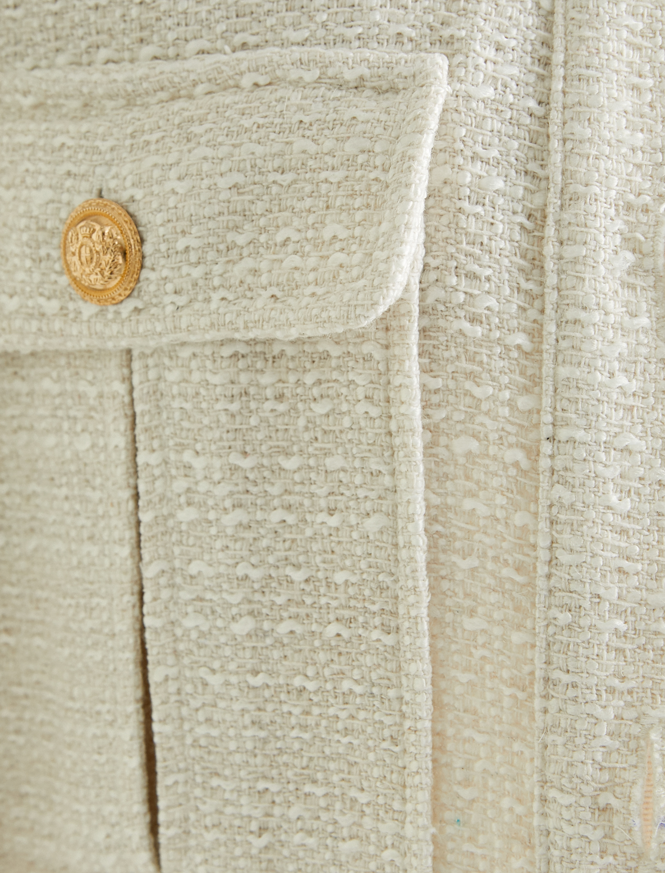   Crop Tüvit Yelek Cep Detaylı Gold Düğmeli