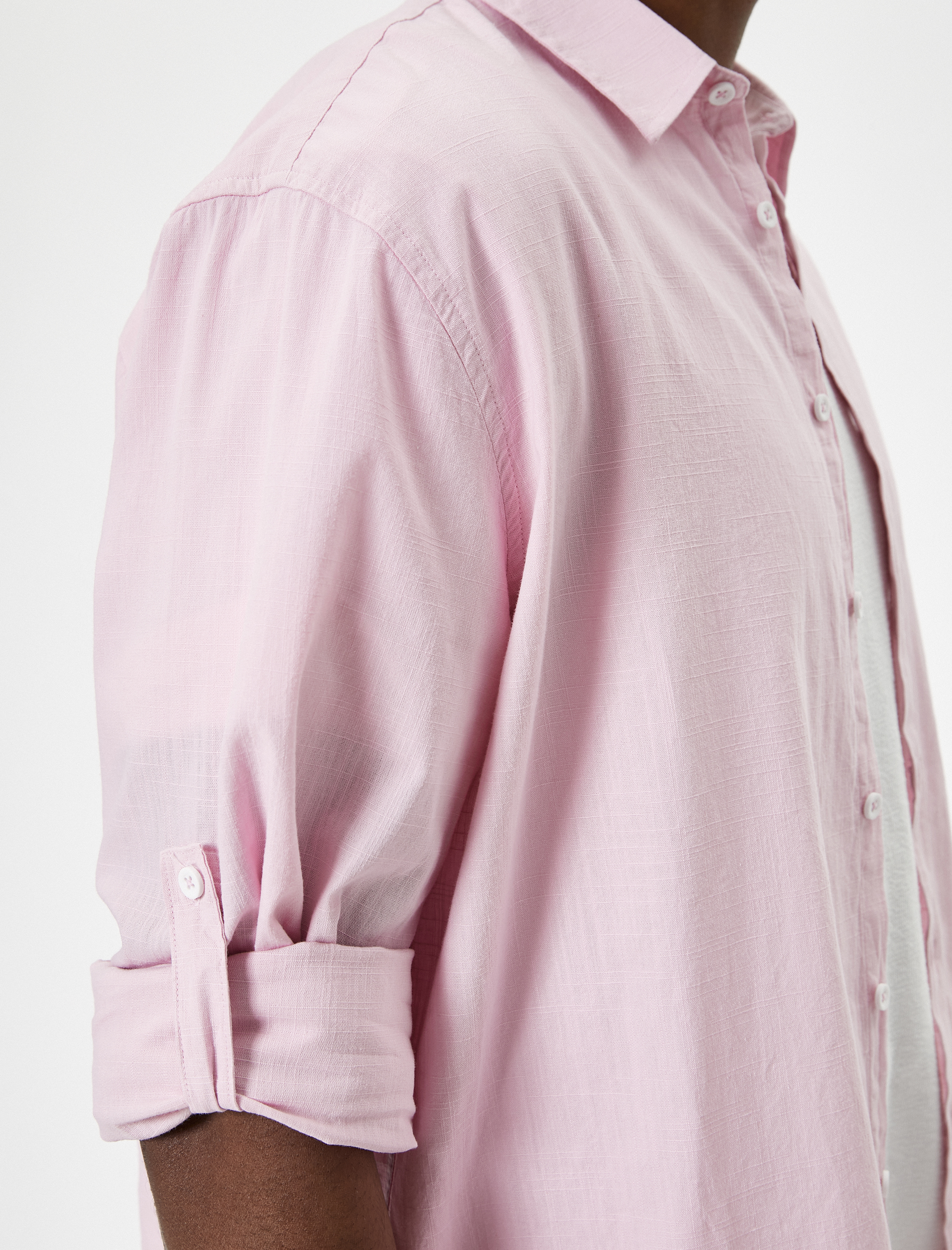   Keten Görünümlü Gömlek Kol Detaylı Düğmeli Uzun Kollu Regular Fit