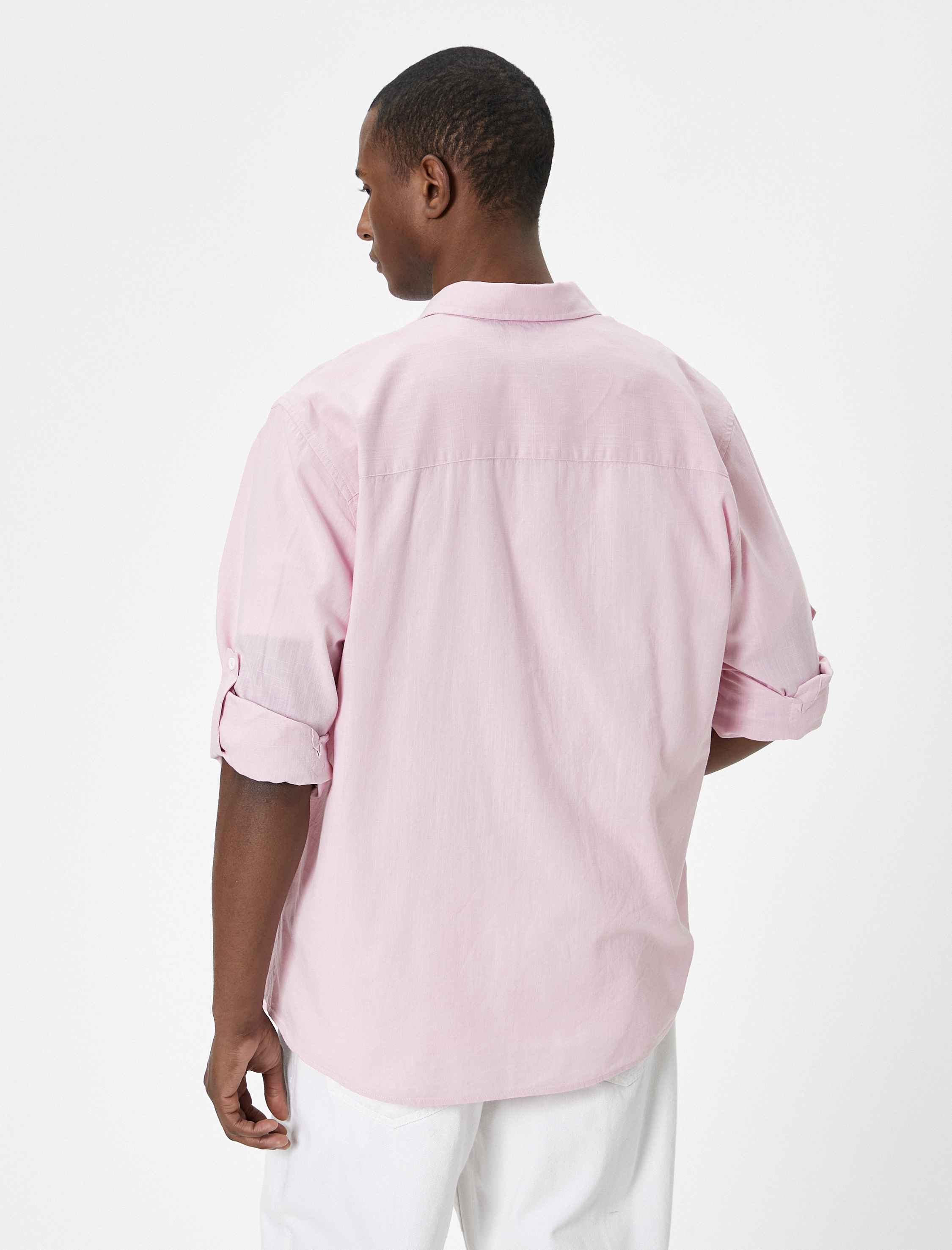   Keten Görünümlü Gömlek Kol Detaylı Düğmeli Uzun Kollu Regular Fit