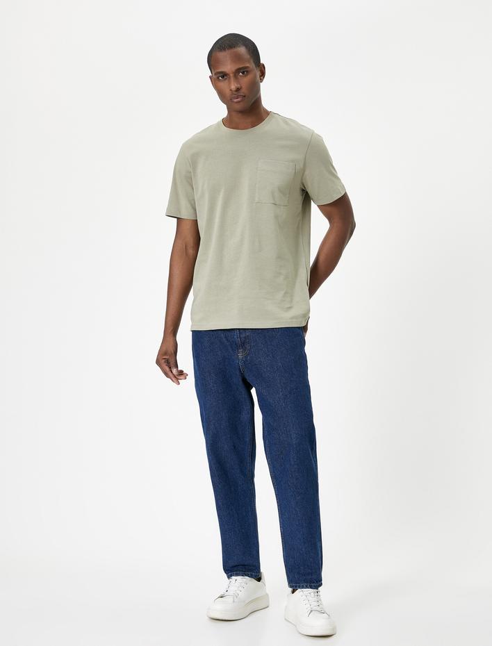  Basic Tişört Cep Detaylı Bisiklet Yaka Kısa Kollu Pamuklu