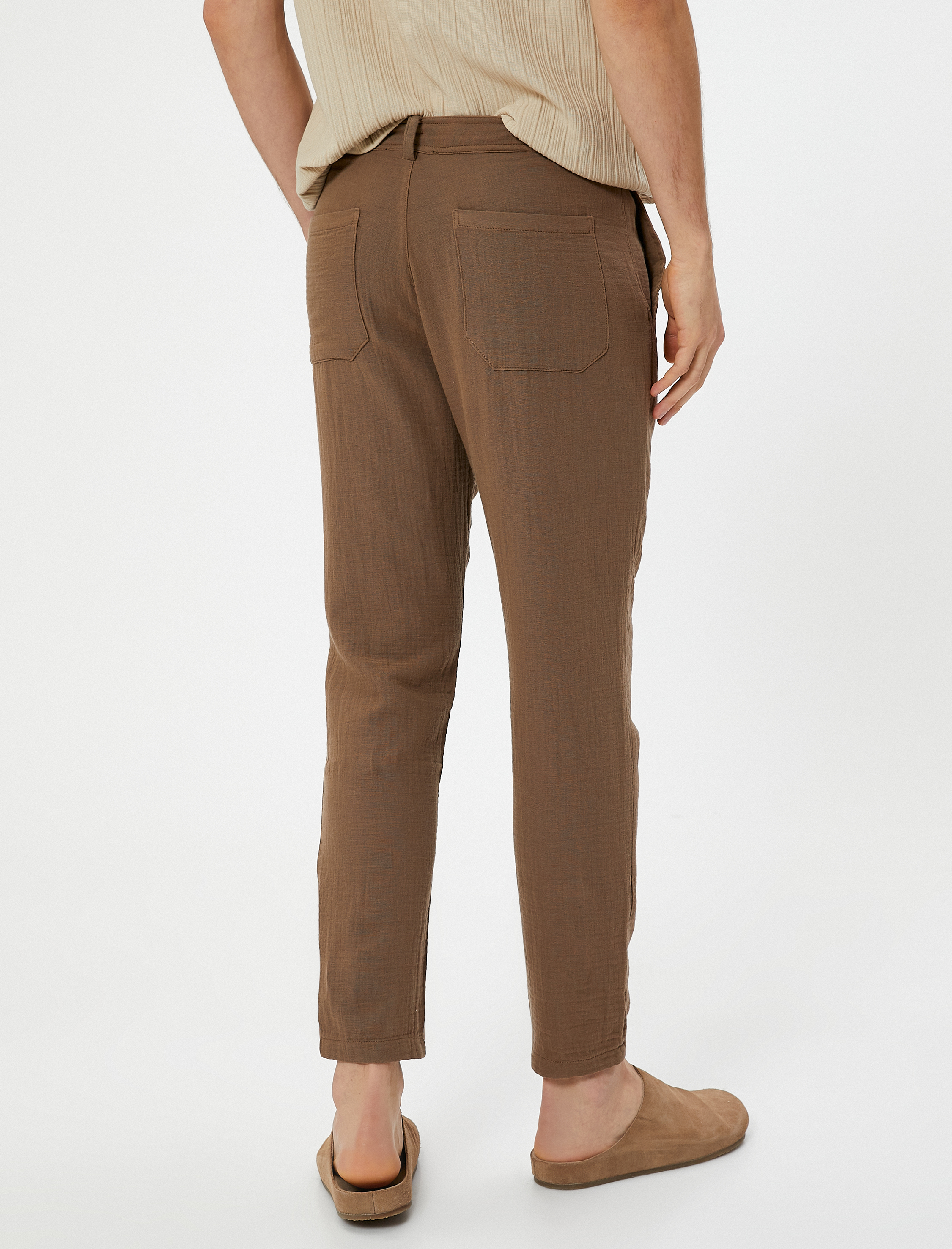   Yazlık Müslin Pantolon Dar Paça Beli Bağcıklı Cep Detaylı Düğmeli