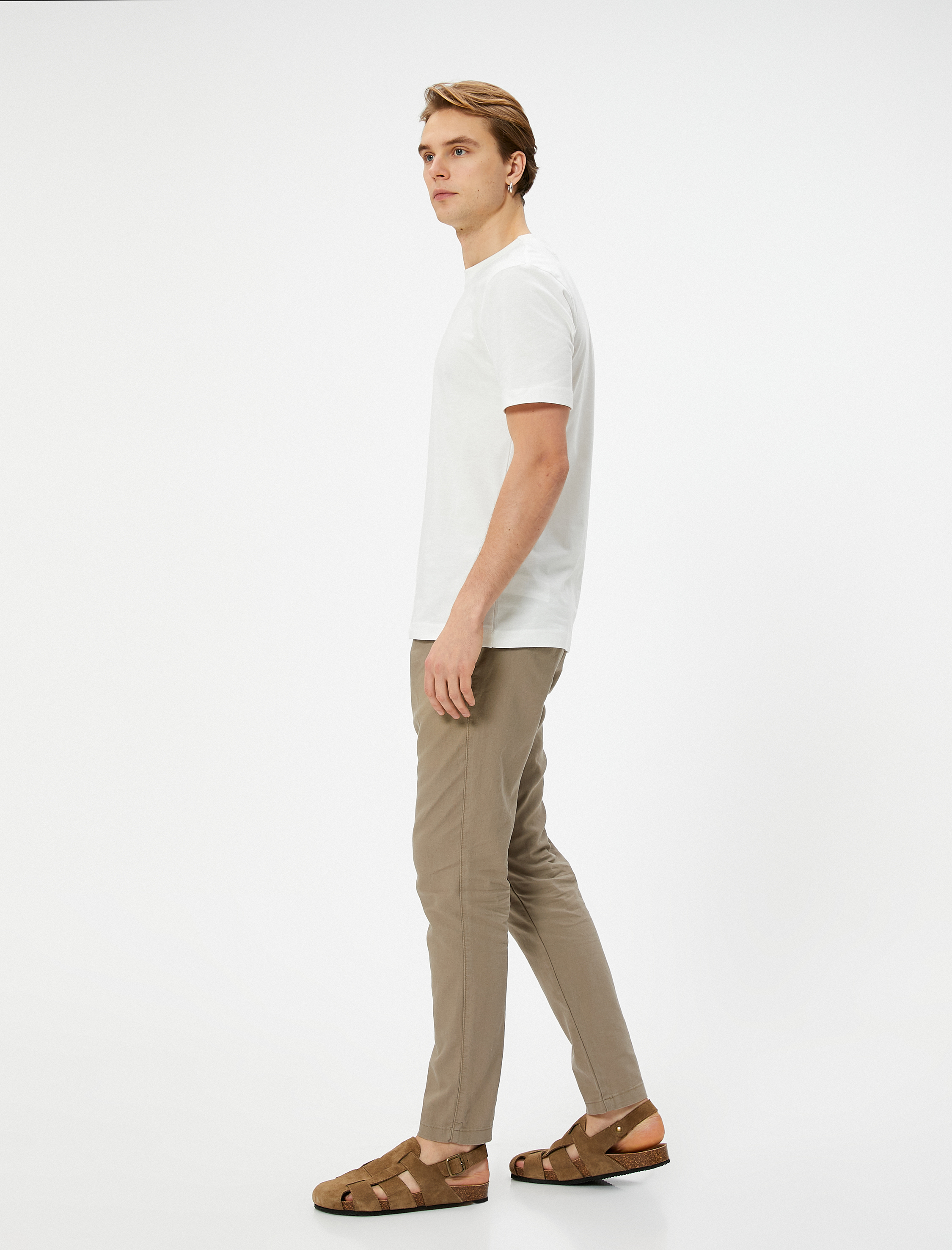  Keten Karışımlı Pantolon Chino Beli Bağcıklı Cep Detaylı