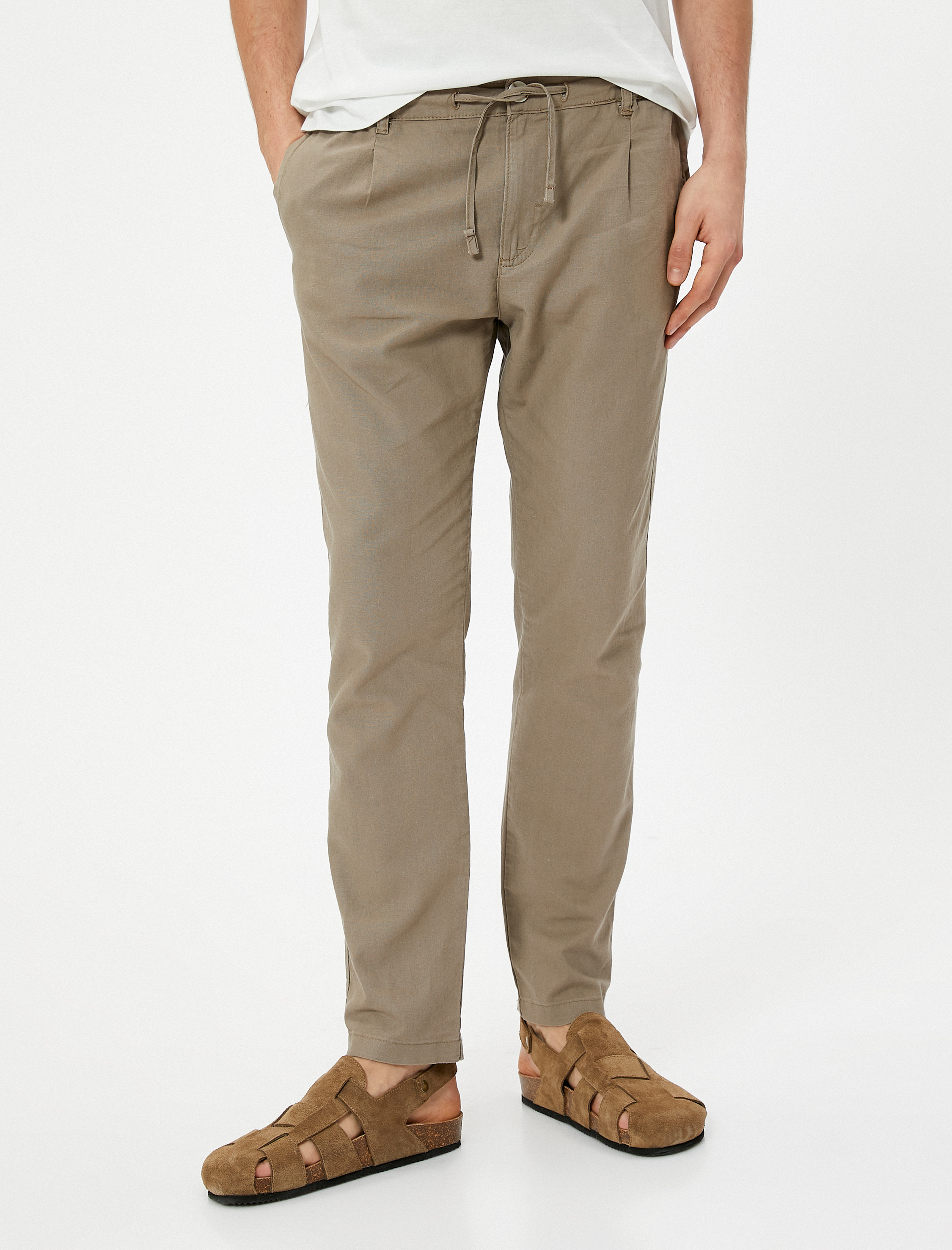   Keten Karışımlı Pantolon Chino Beli Bağcıklı Cep Detaylı