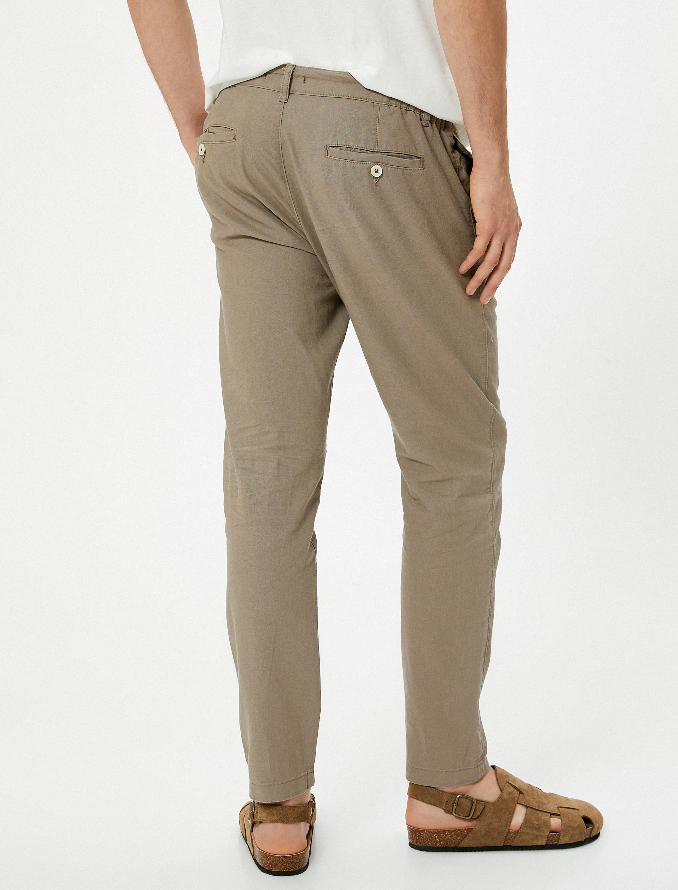   Keten Karışımlı Pantolon Chino Beli Bağcıklı Cep Detaylı