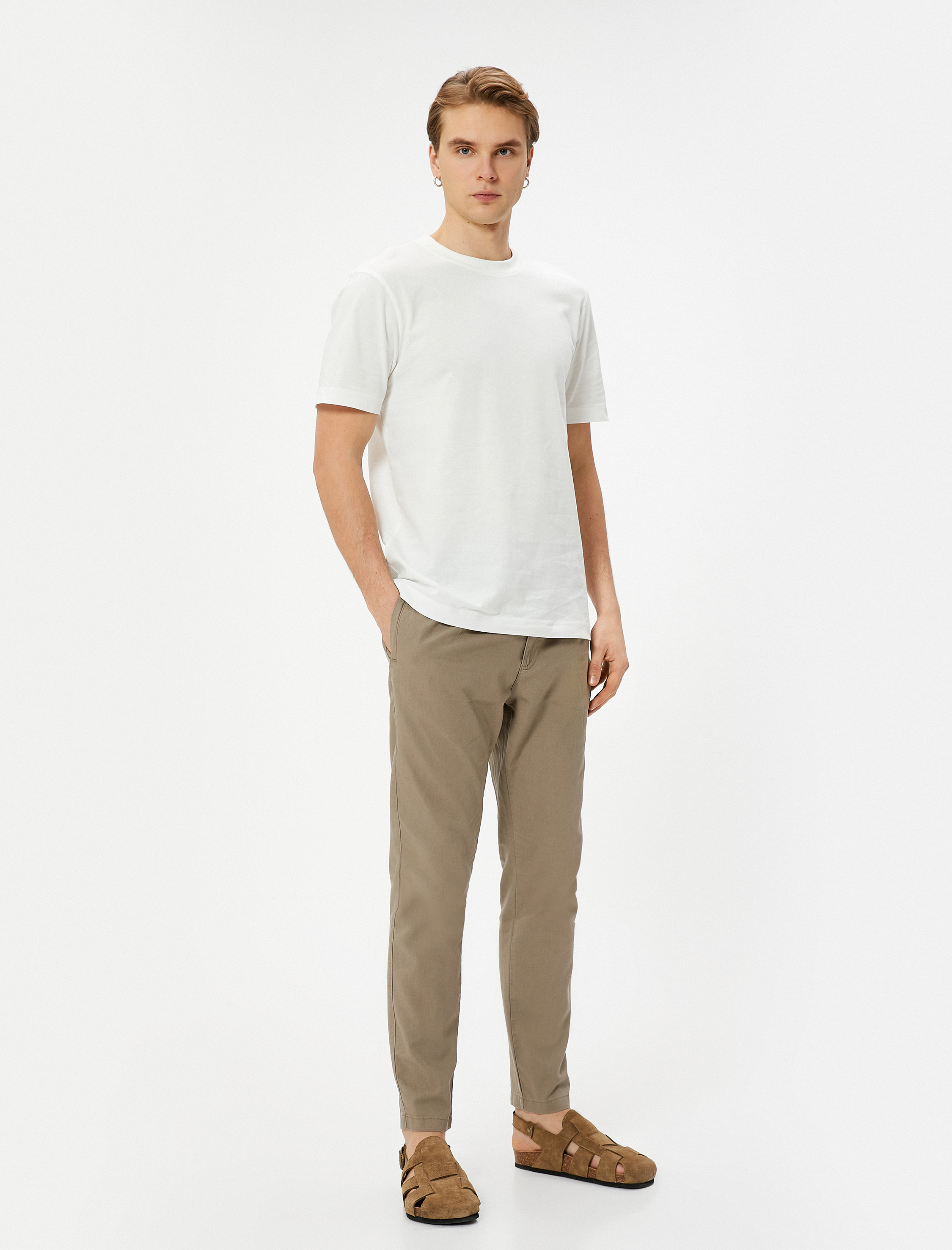  Keten Karışımlı Pantolon Chino Beli Bağcıklı Cep Detaylı