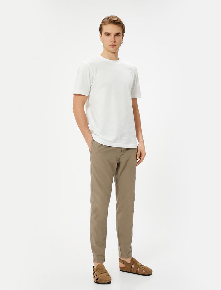  Keten Karışımlı Pantolon Chino Beli Bağcıklı Cep Detaylı