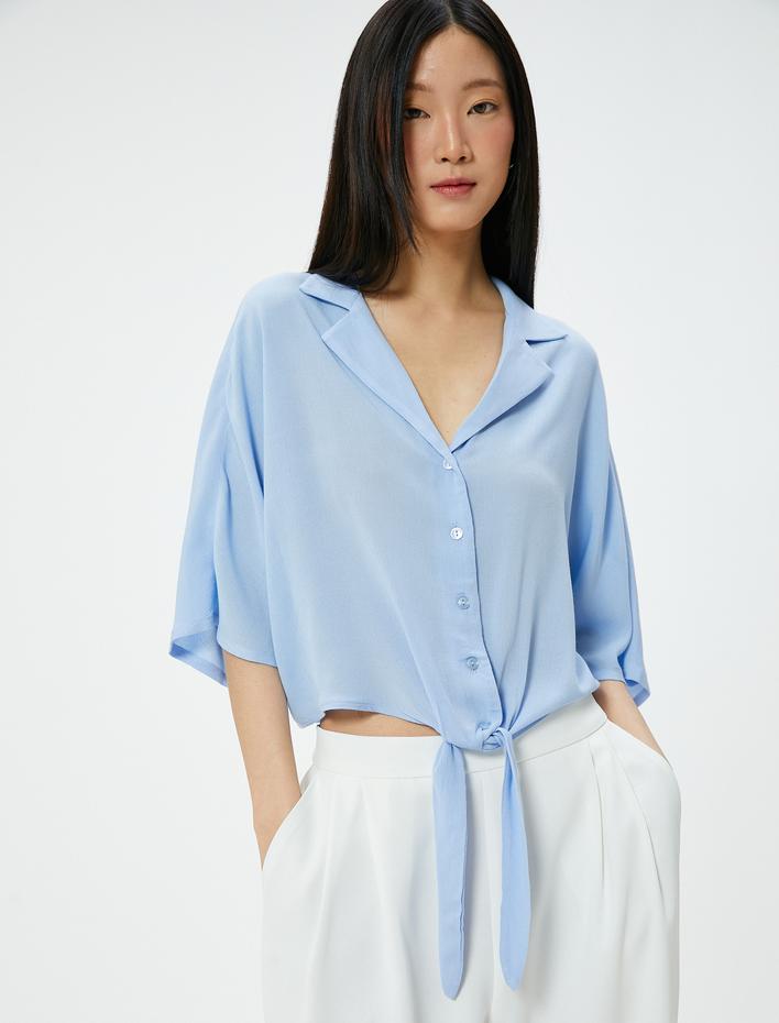  Önden Bağlamalı Gömlek Yarım Kollu Viskon