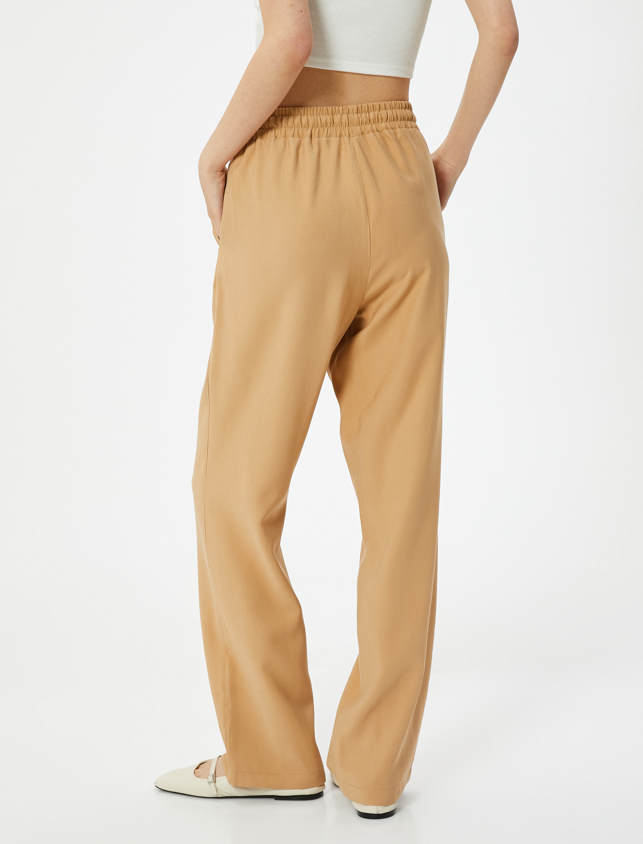   Bol Paça Pantolon Viskoz Kumaş Beli Bağlamalı Cepli