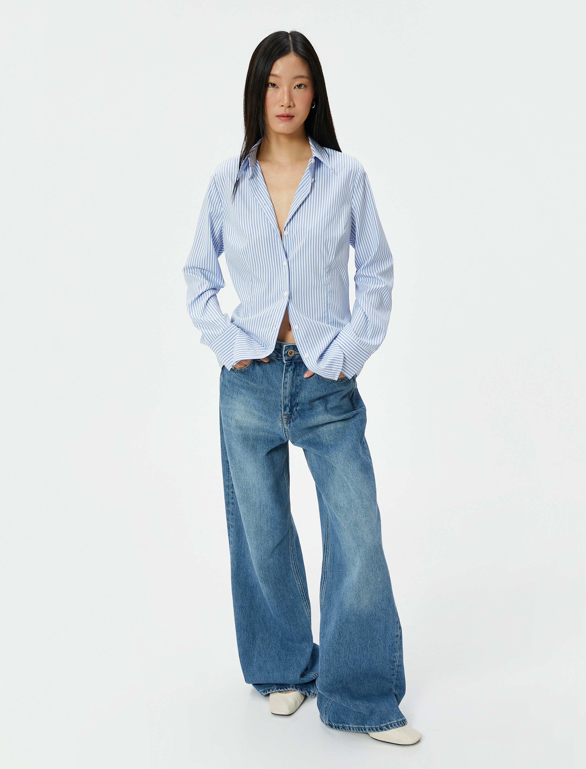   Poplin Gömlek Uzun Kollu Slim Fit Klasik Yaka