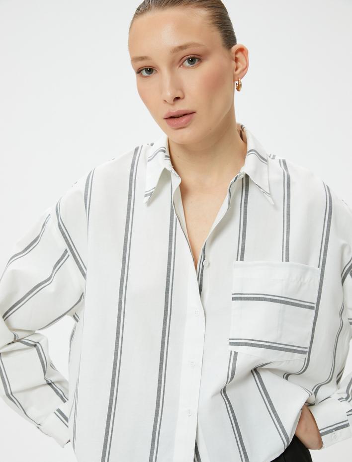  Uzun Kollu Gömlek Cepli Düğmeli