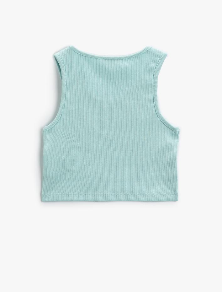 Kız Çocuk Crop Üst Pencere Detaylı Kolsuz Pamuklu Ribanalı