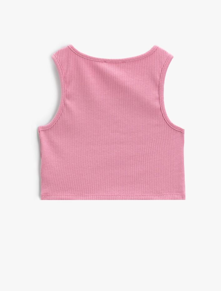 Kız Çocuk Crop Üst Pencere Detaylı Kolsuz Pamuklu Ribanalı