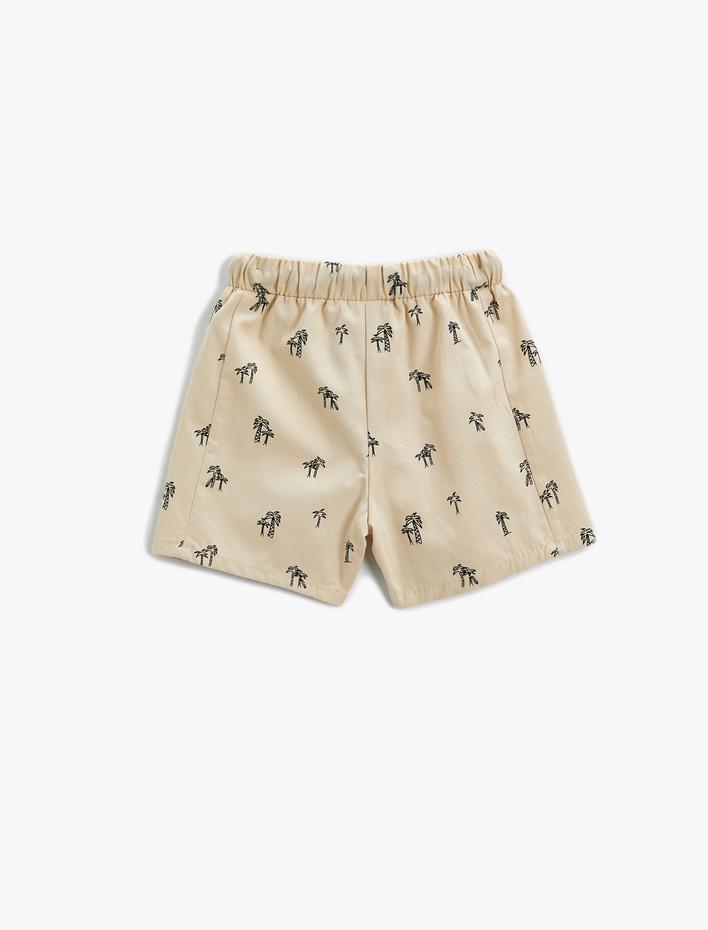 Erkek Bebek Şort Palmiye Baskılı Beli Lastikli Pamuklu