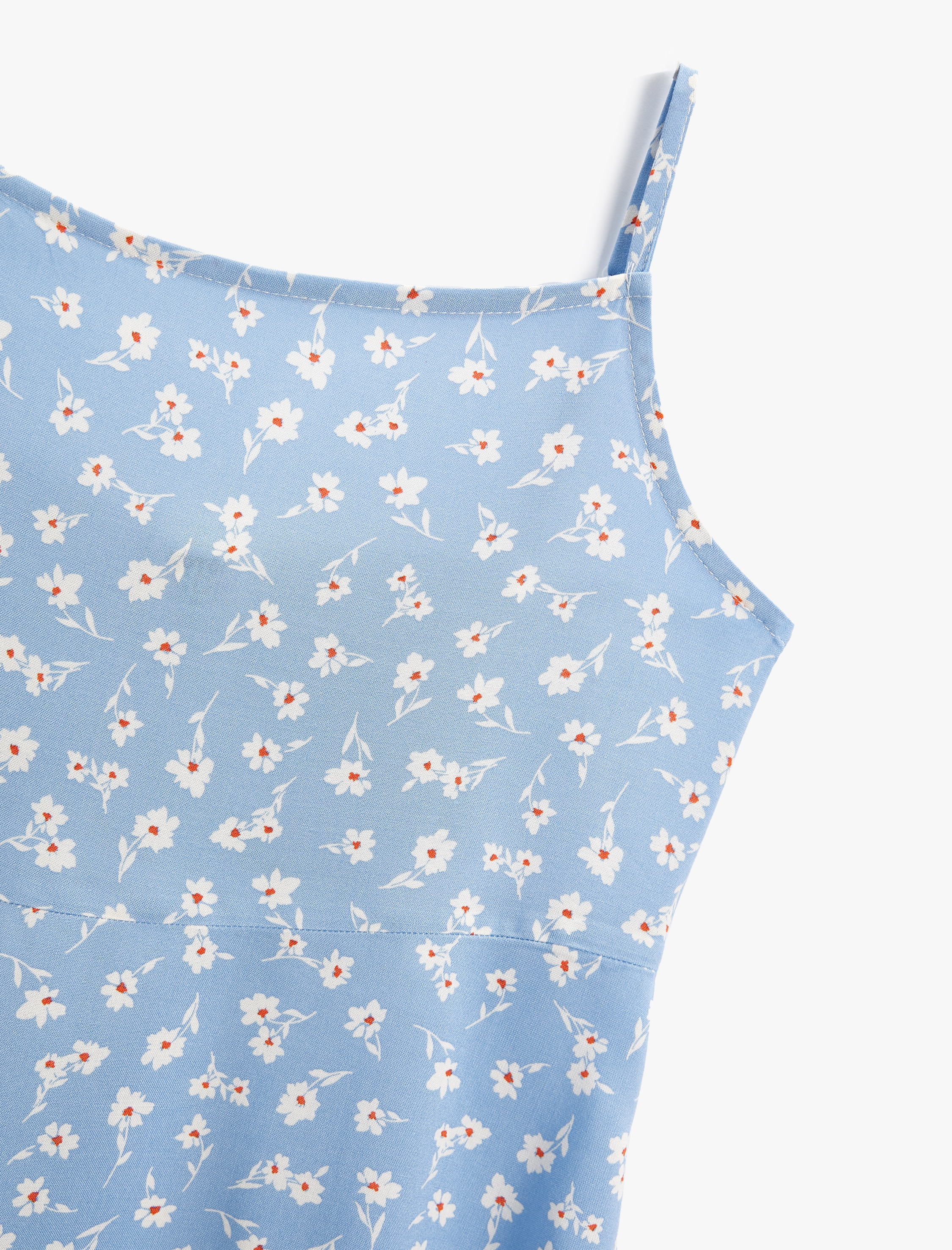  Kız Çocuk Askılı Elbise Çiçekli Viskon Kumaş