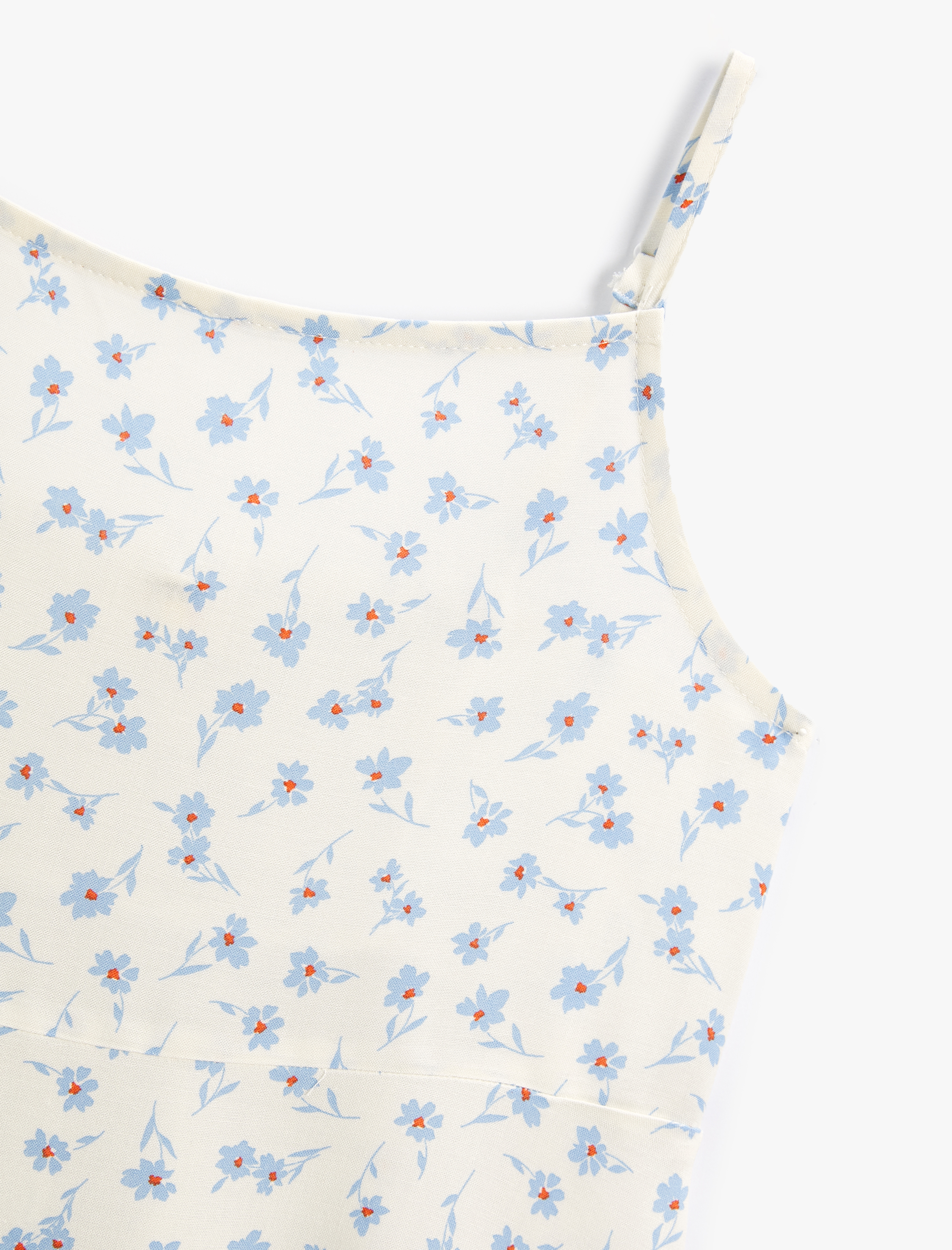  Kız Çocuk Askılı Elbise Çiçekli Viskon Kumaş