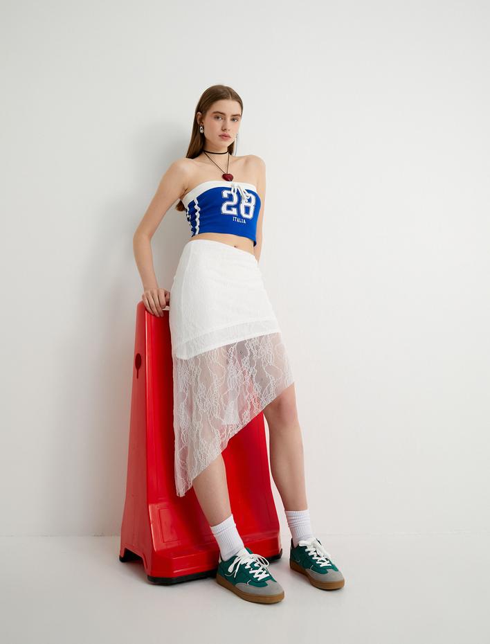  Midi Dantel Etek Asimetrik Kesim