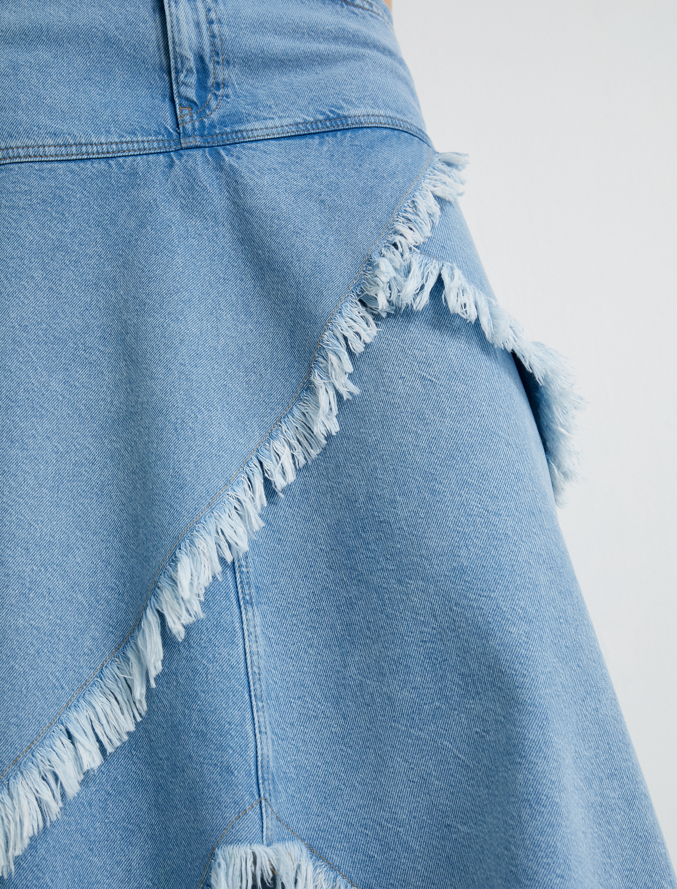   Asimetrik Midi Kot Etek Katlı Püsküllü Standart Bel Cepli