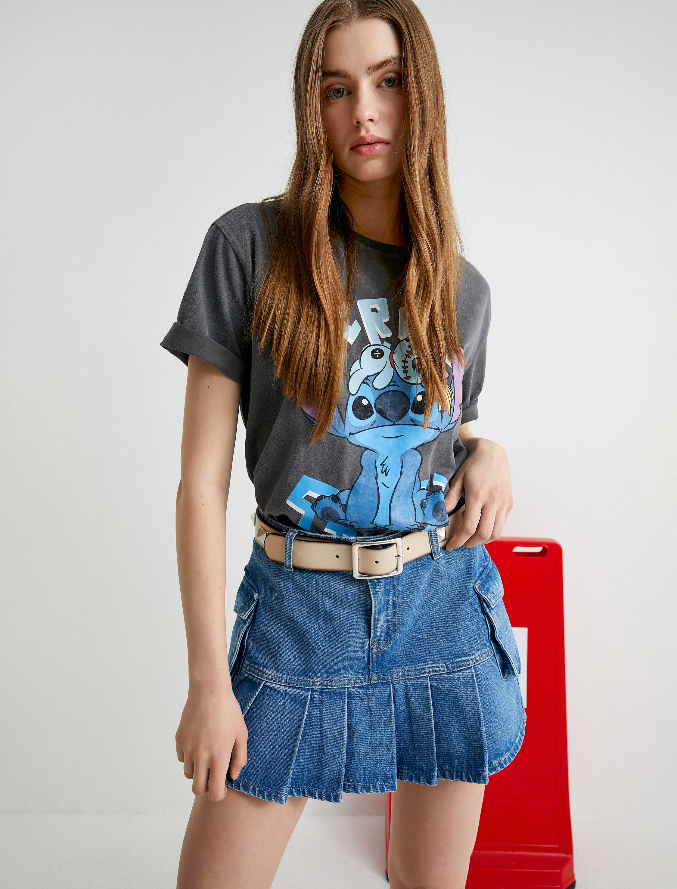 Mini Pileli Kot Etek Yandan Kargo Cepli Rahat Kalıp