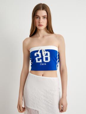 Straplez Crop Top Baskılı Fiyonk Detaylı_3