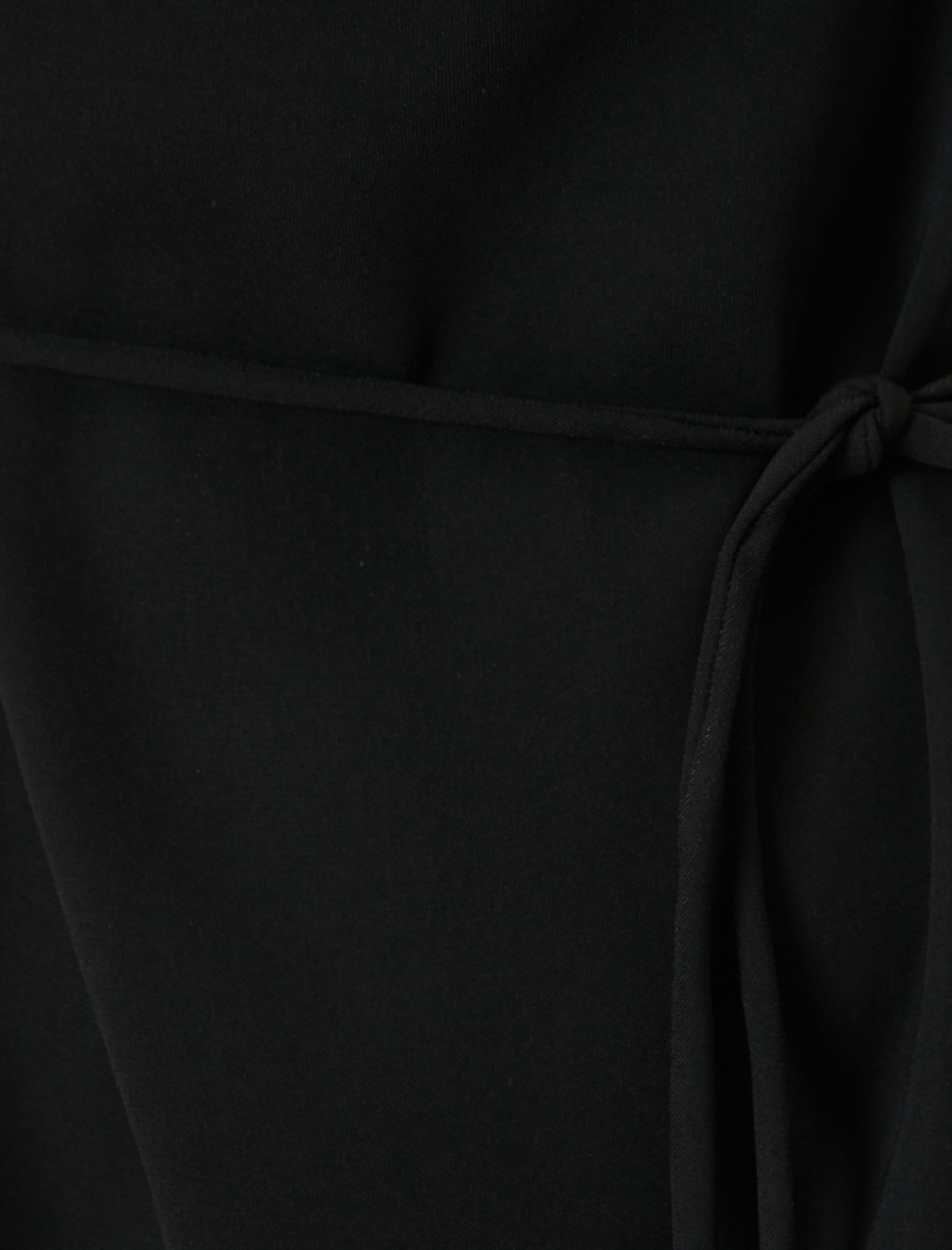   Midi Elbise Drapeli Dik Yaka Kısa Kollu Beli Bağlamalı