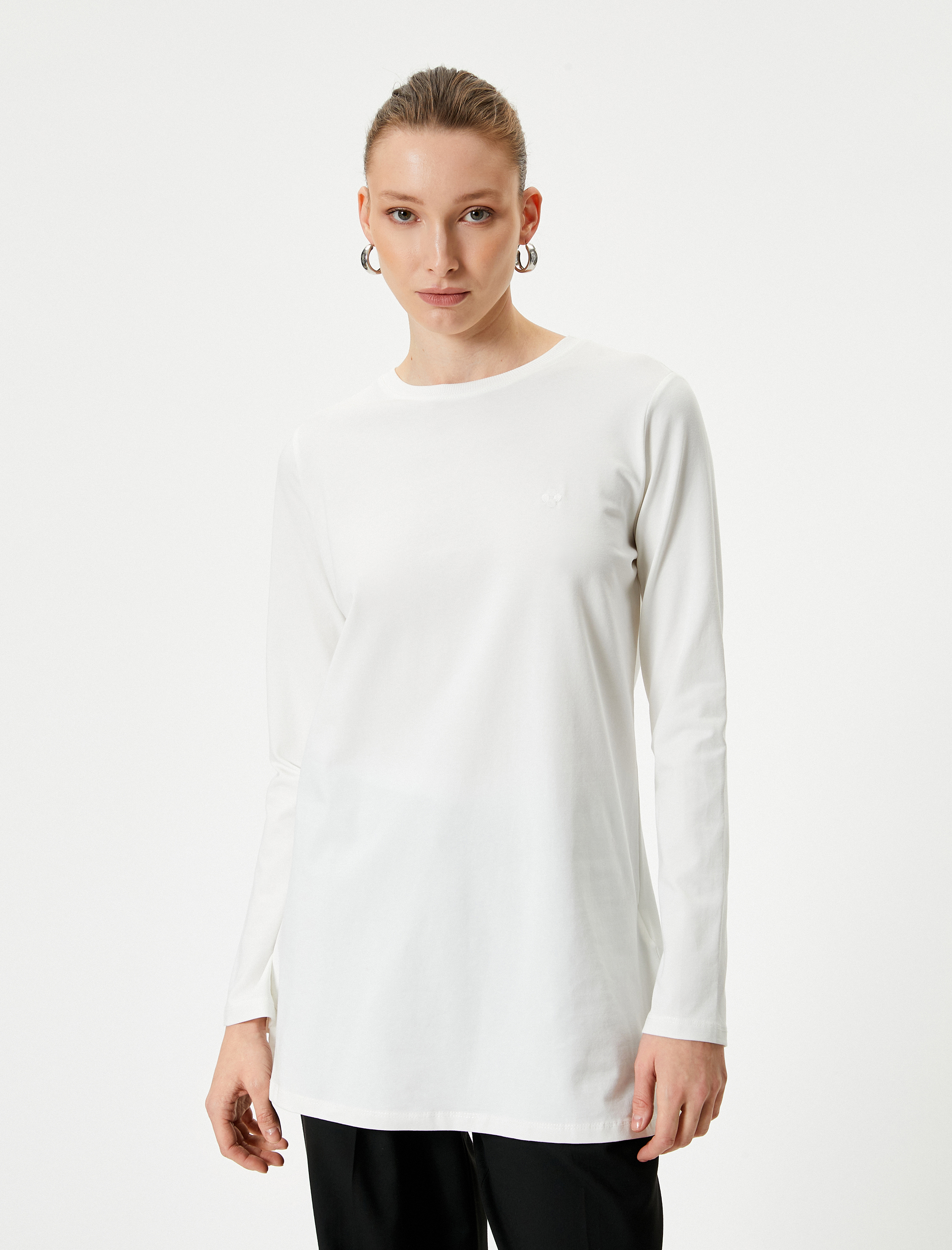   Basic Uzun Kollu Tişört Bisiklet Yaka Pamuklu