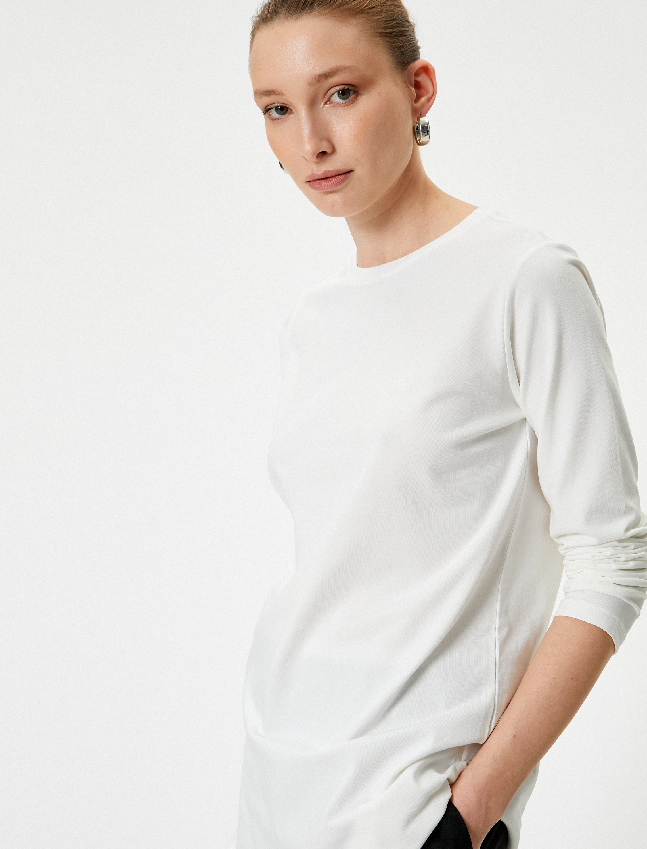   Basic Uzun Kollu Tişört Bisiklet Yaka Pamuklu