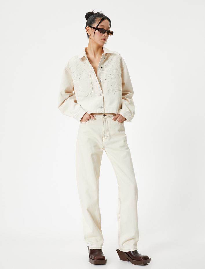  Kot Ceket Rahat Kalıp Aplike Çift Cepli Gömlek Yaka