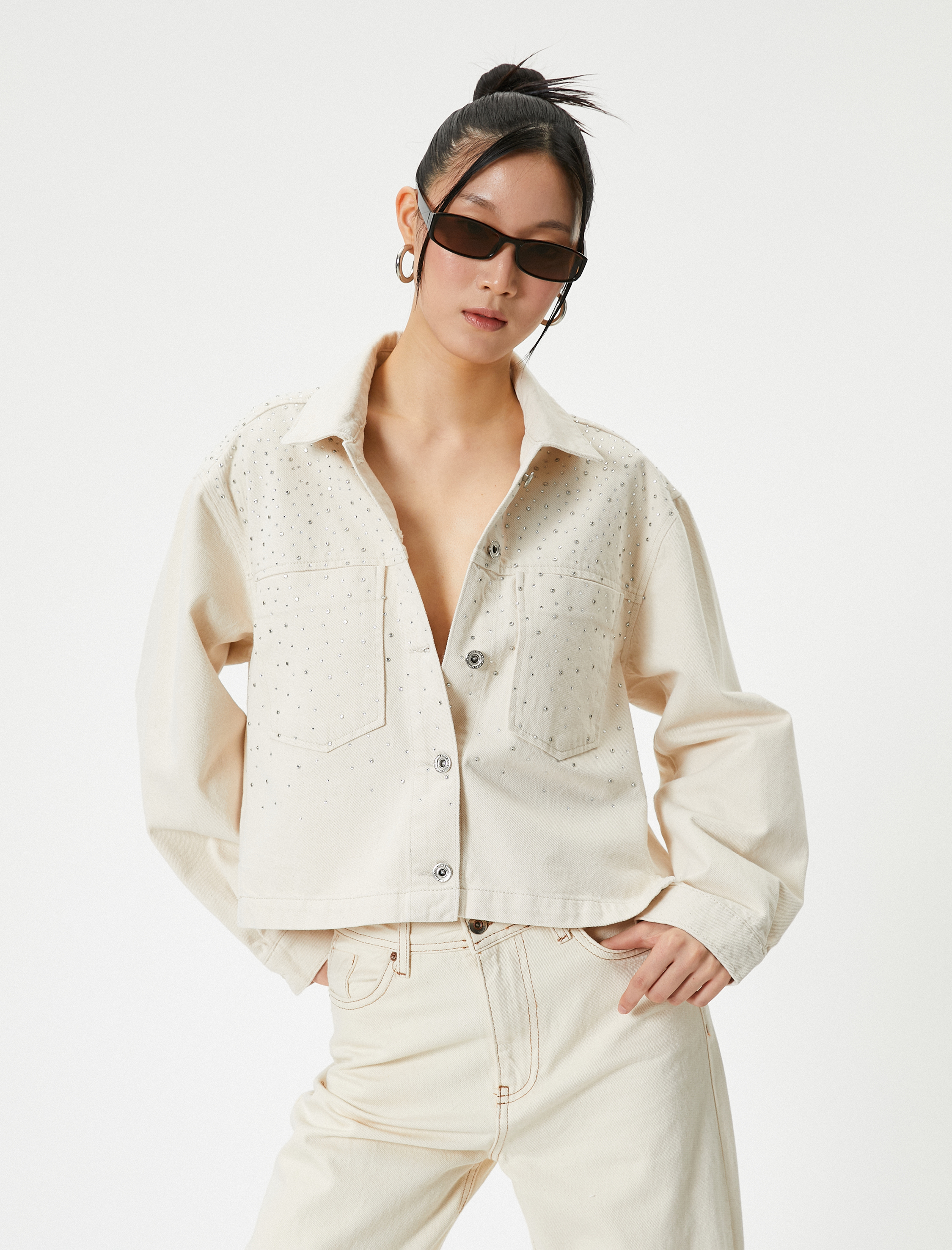   Kot Ceket Rahat Kalıp Aplike Çift Cepli Gömlek Yaka