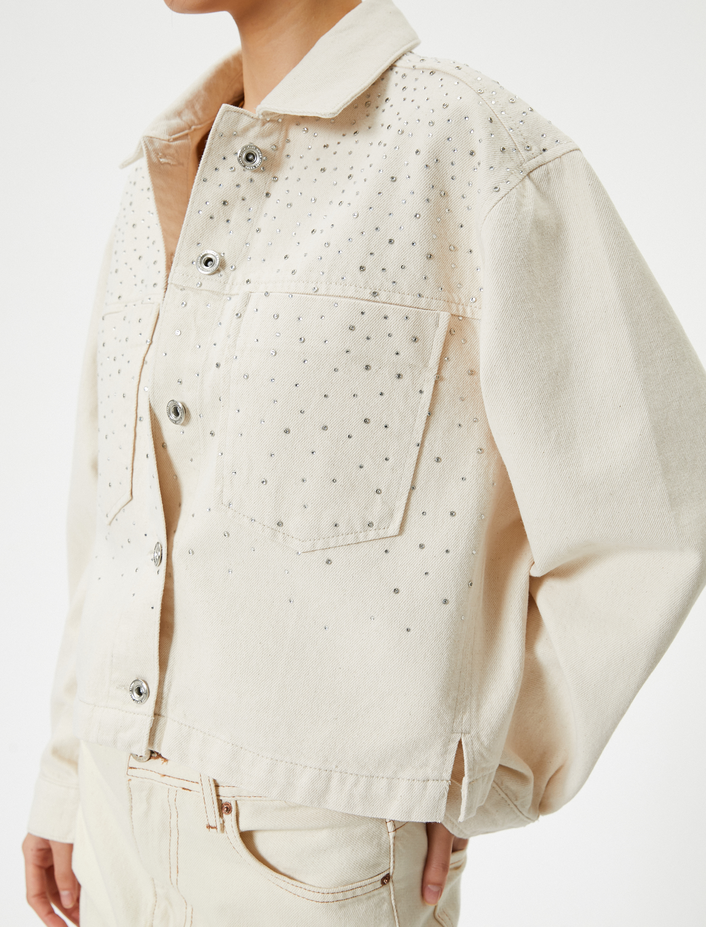   Kot Ceket Rahat Kalıp Aplike Çift Cepli Gömlek Yaka