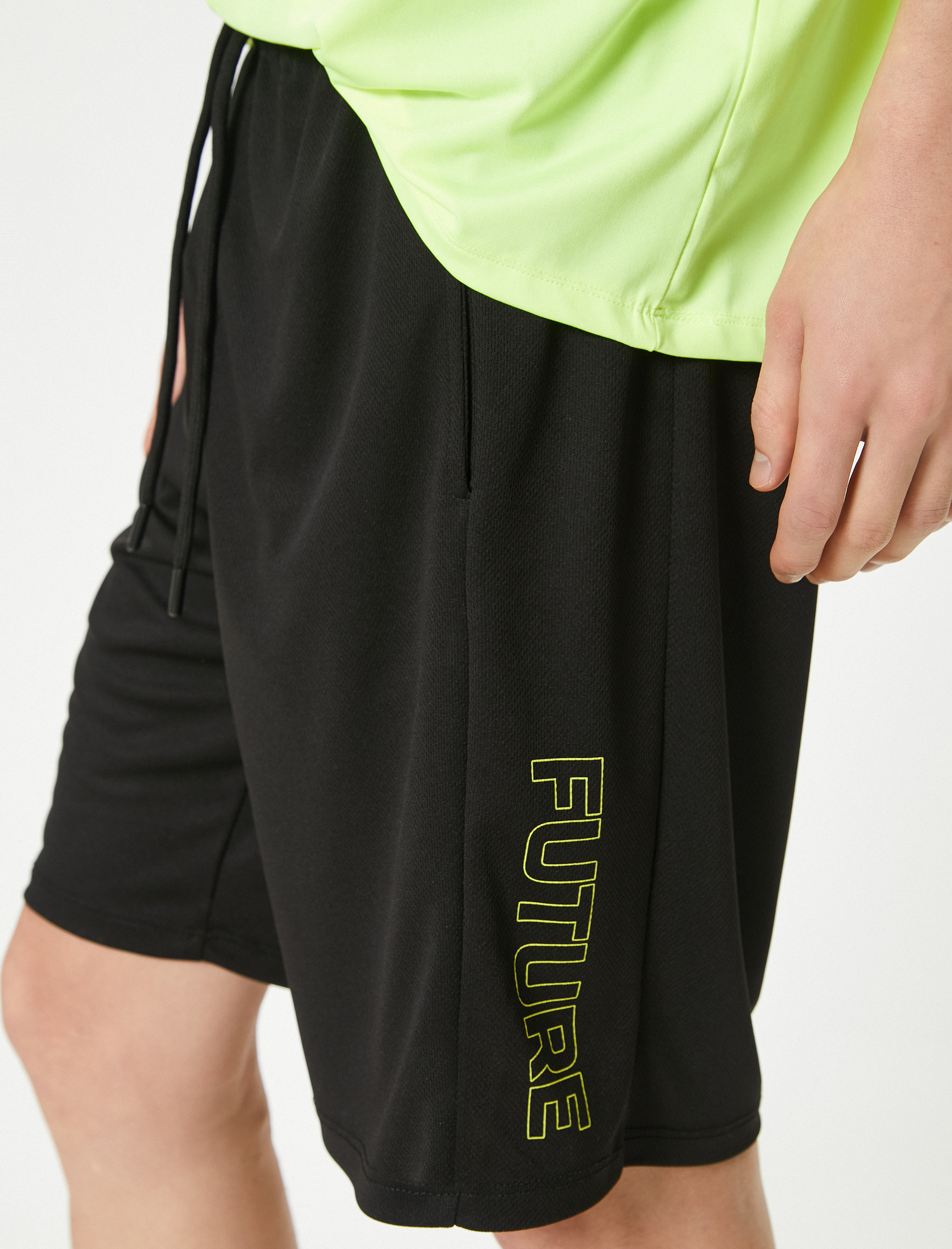   Spor Şort Slogan Baskılı Beli Bağcıklı Cepli