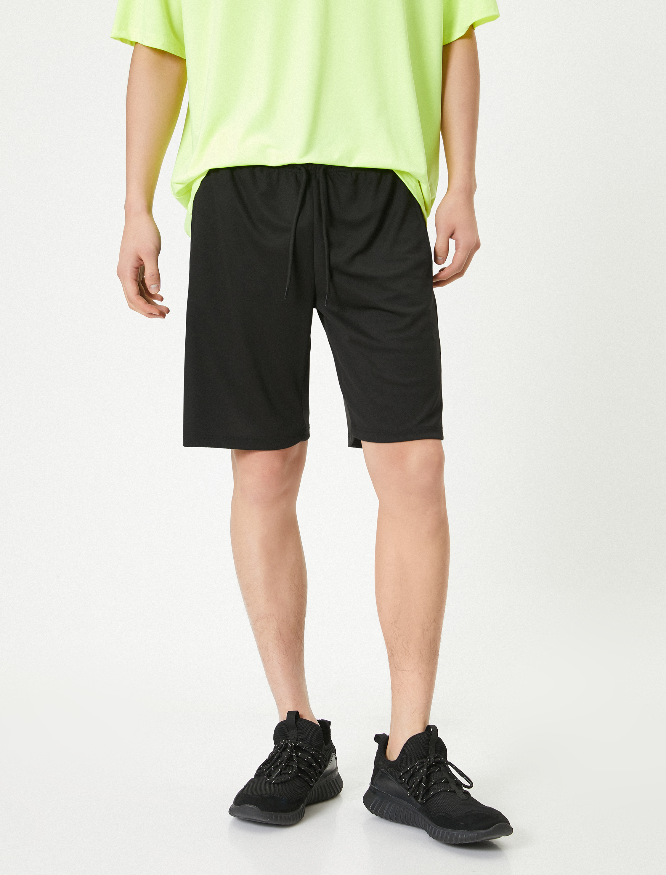   Spor Şort Slogan Baskılı Beli Bağcıklı Cepli